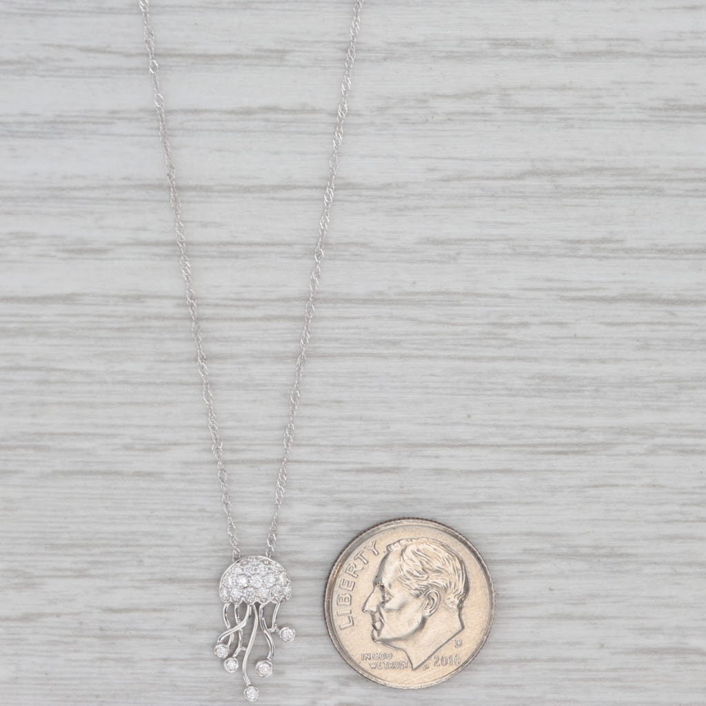 Gray New 0.12ctw Diamond Moving Jelly Fish Pendant Necklace 14k White Gold 18"