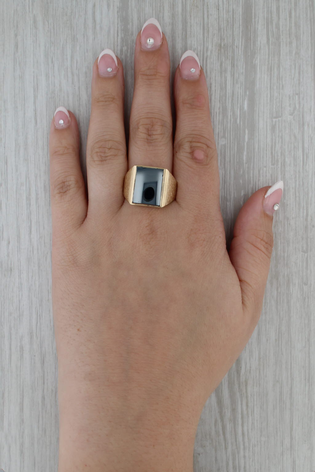 Vintage Engravable Hematite Ring 10k Yellow Gold Size 13 Men's Signet