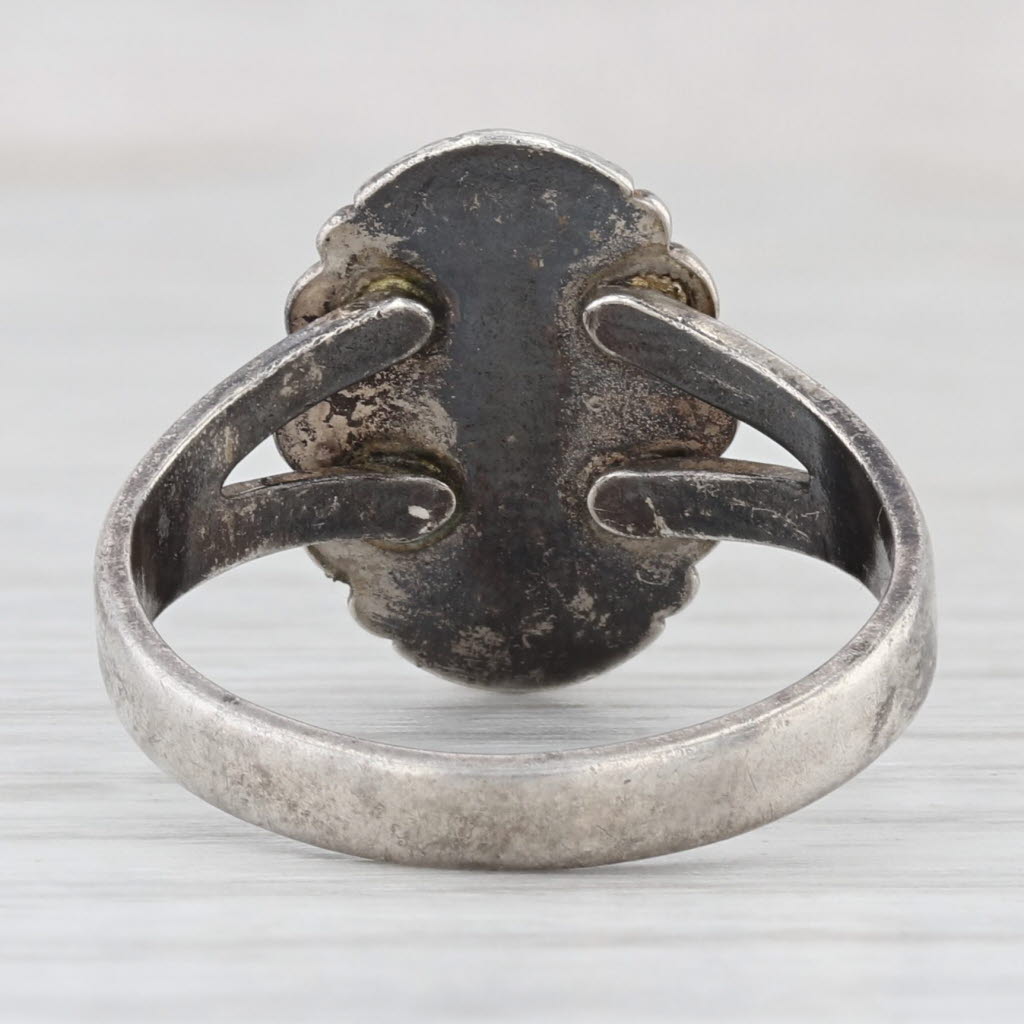 Light Gray Vintage Turquoise Cabochon Ring Native American Bell Trading Sterling Silver