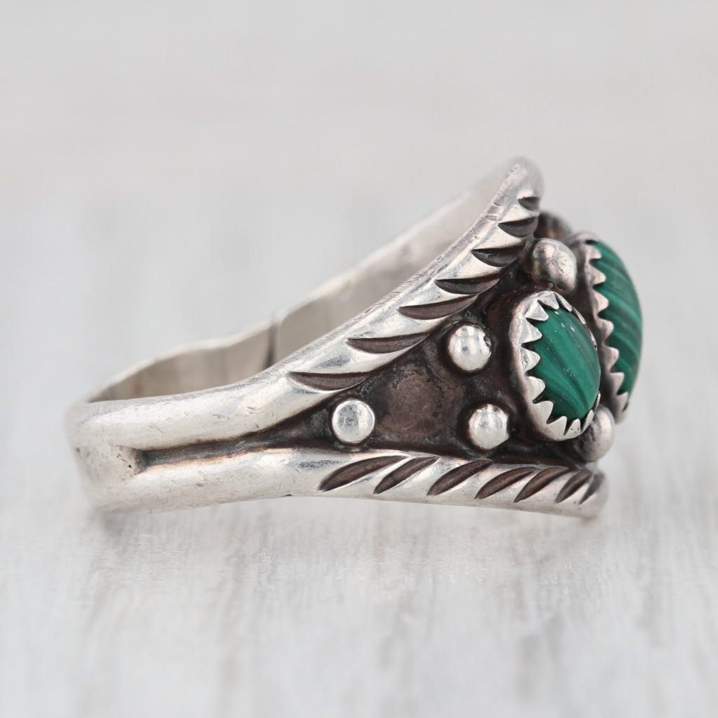 Vintage Green Malachite Ring Sterling Silver Size 10.25 Native American Signed