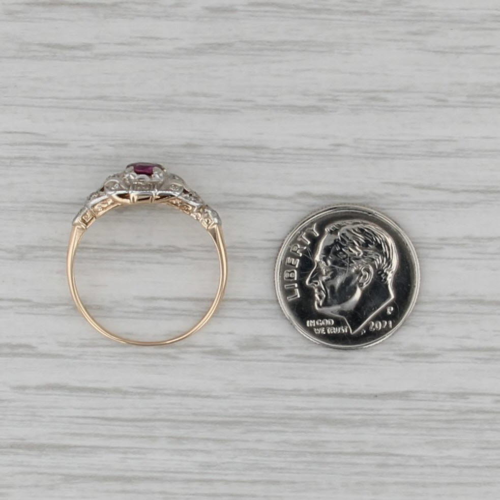 Vintage 0.62ctw Ruby Diamond Ring 14k White Yellow Gold Size 7.5