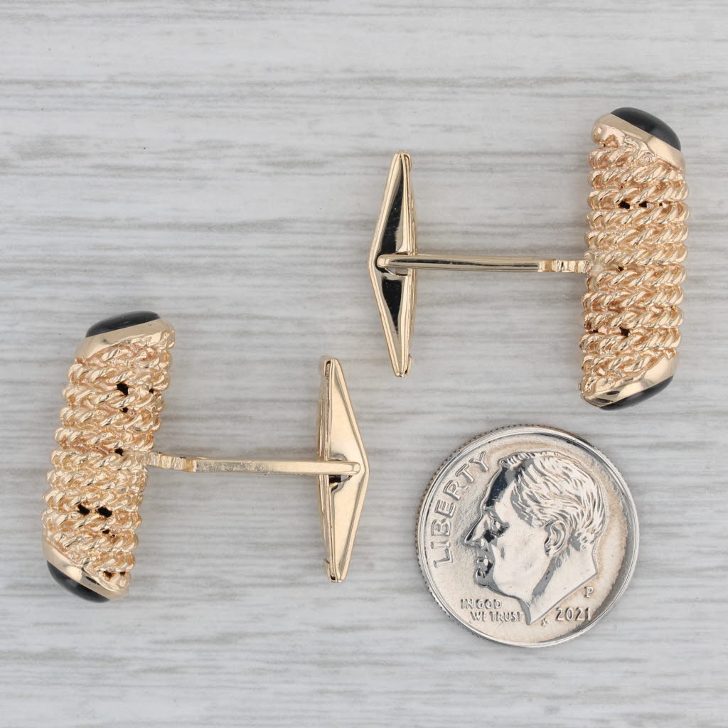Gray Black Star Sapphire Cufflinks 14k Yellow Gold Folding Backs Vintage