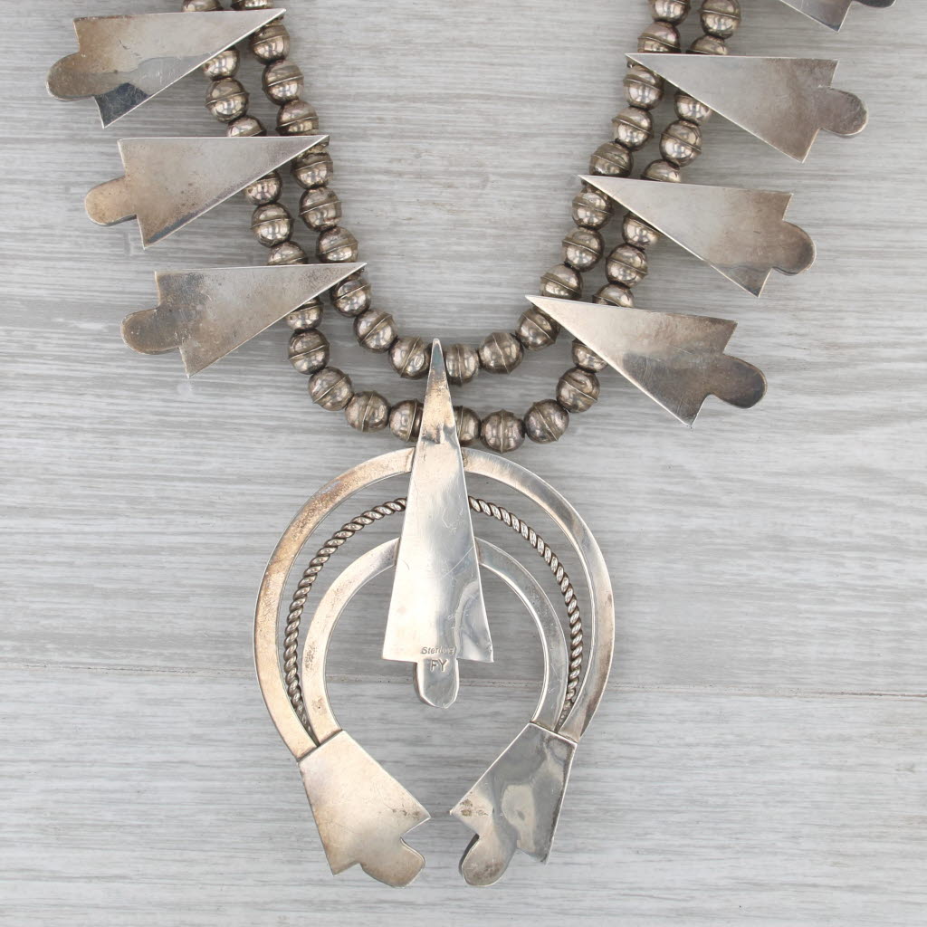 Yazzie Native American Squash Blossom Necklace Earrings Set Sterling Silver
