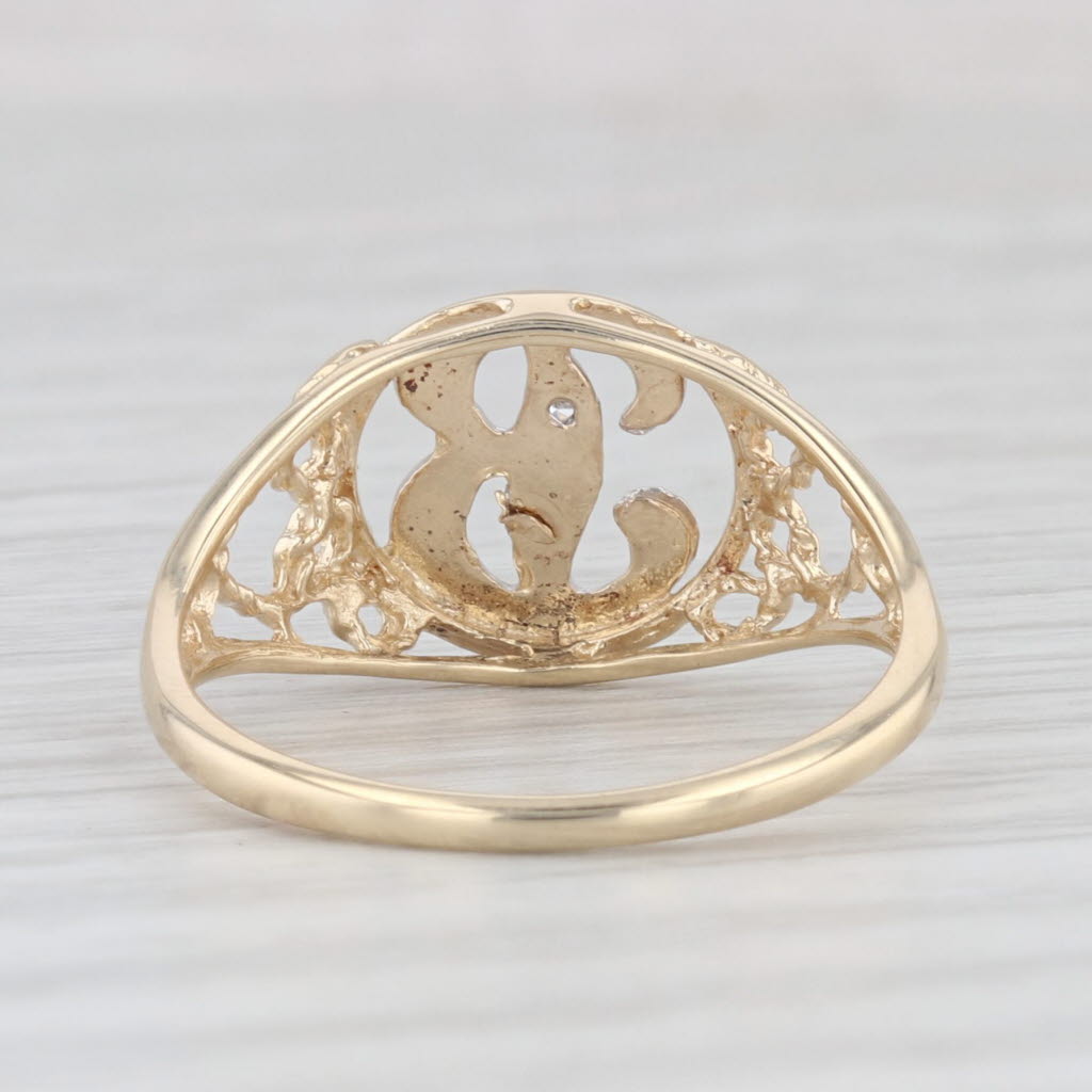 Light Gray Letter Initial "B" Signet Ring 10k Yellow White Gold Size 6.25 Openwork PS Co