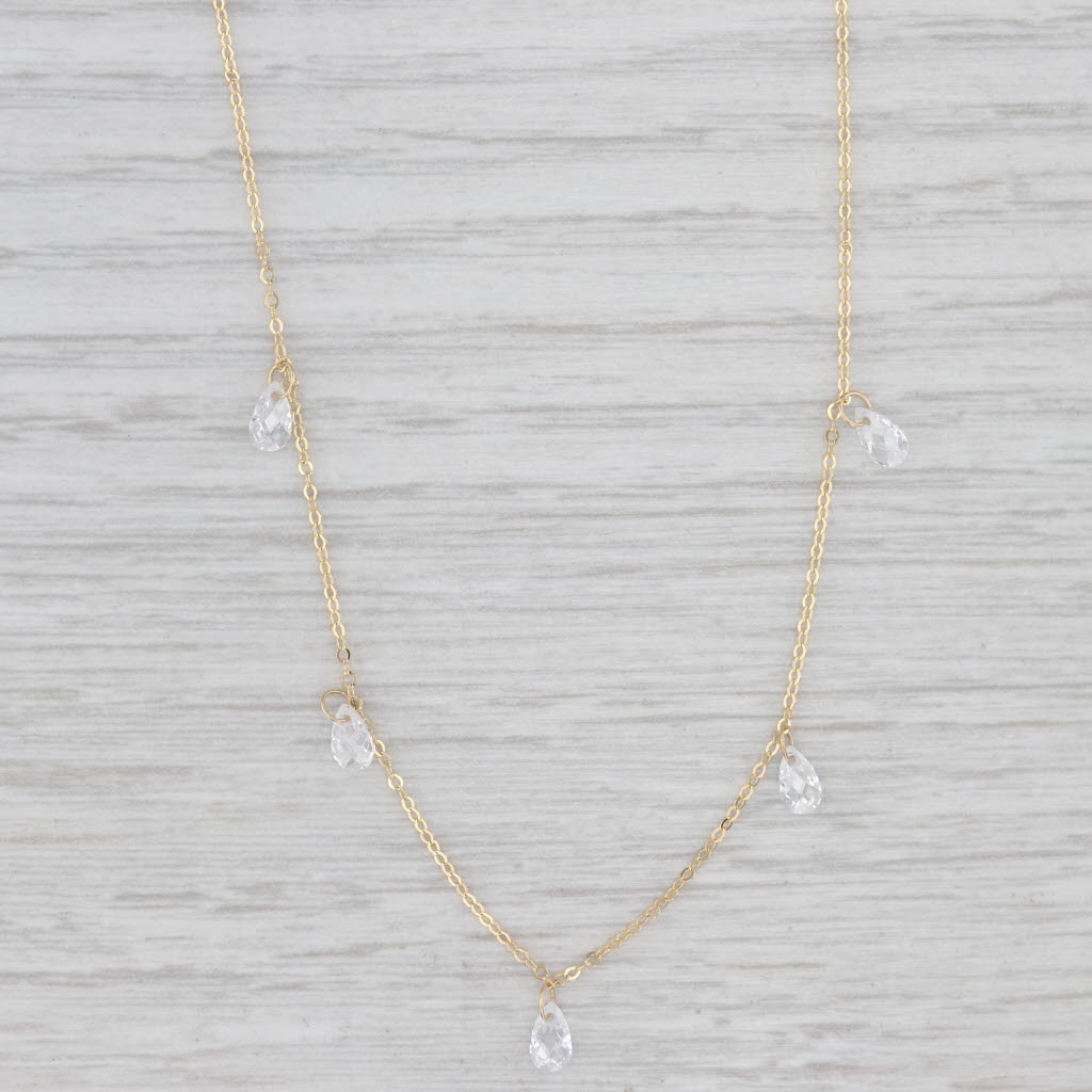 Light Gray New Cubic Zirconia Teardrop Fringe Station Necklace 14k Yellow Gold 18" Chain