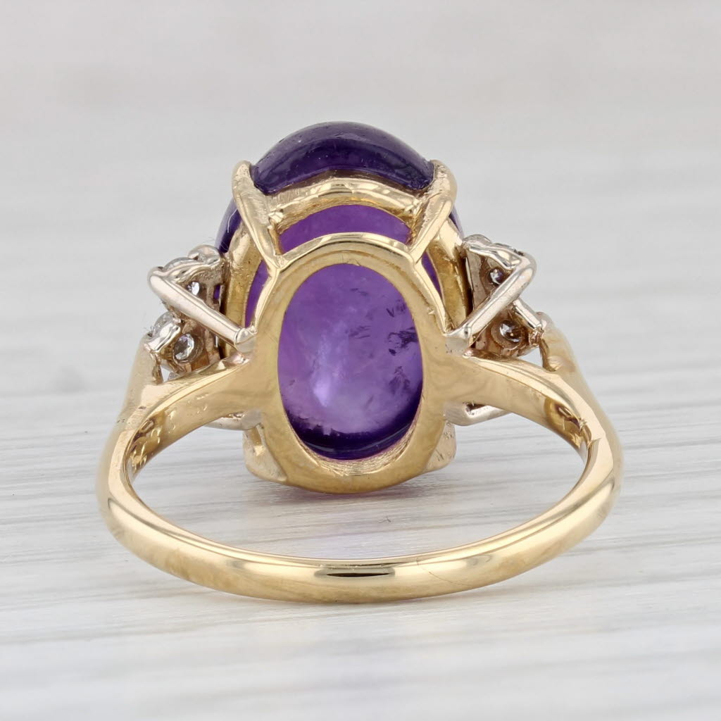 Light Gray Amethyst Oval Cabochon Diamond Ring 18k Yellow Gold Size 6