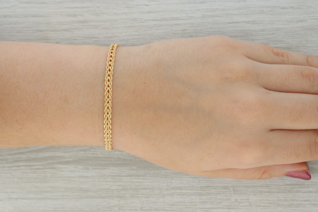 Rosy Brown New Woven Rope Chain Bracelet 14k Yellow Gold 6.75" 4.3mm