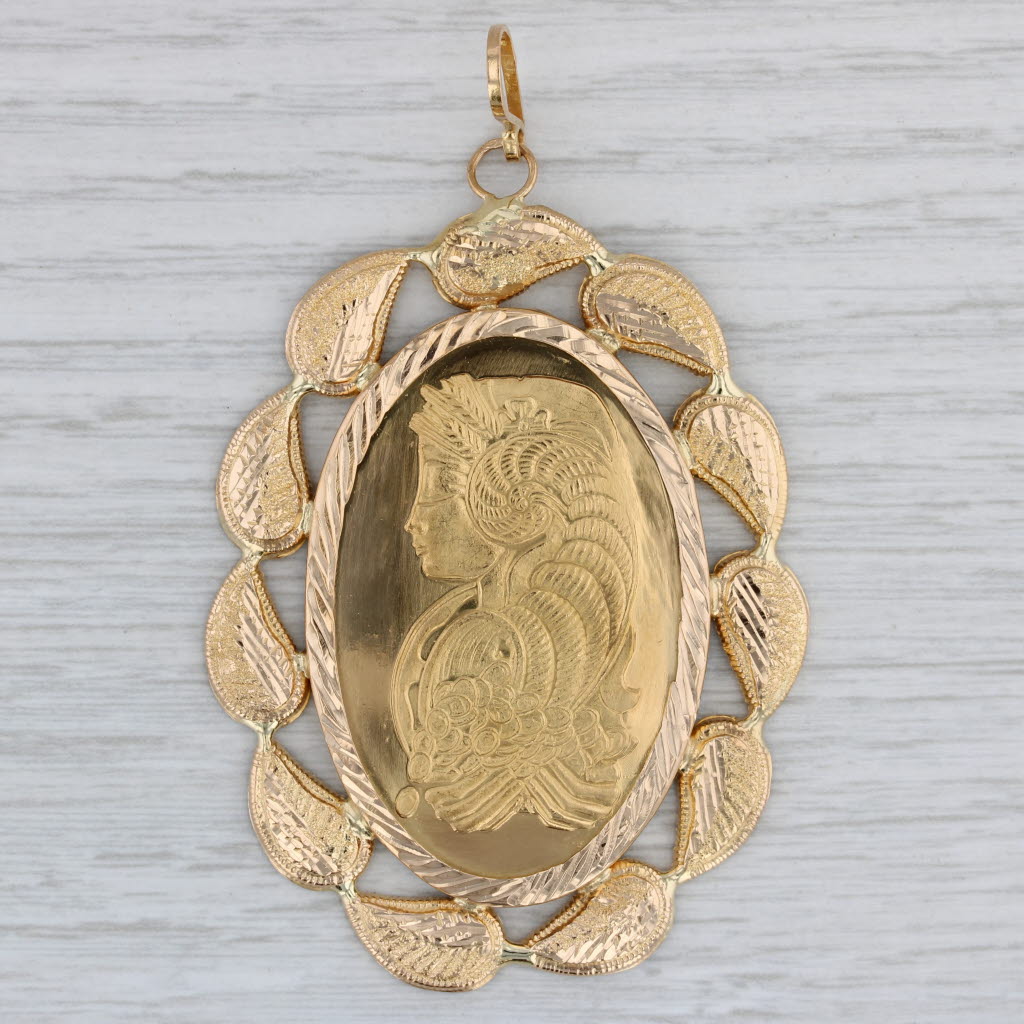 Gray Large Lady Fortuna Pamp Suisse Gold Oval Pendant 21k Bezel 999 Fine Half Ounce