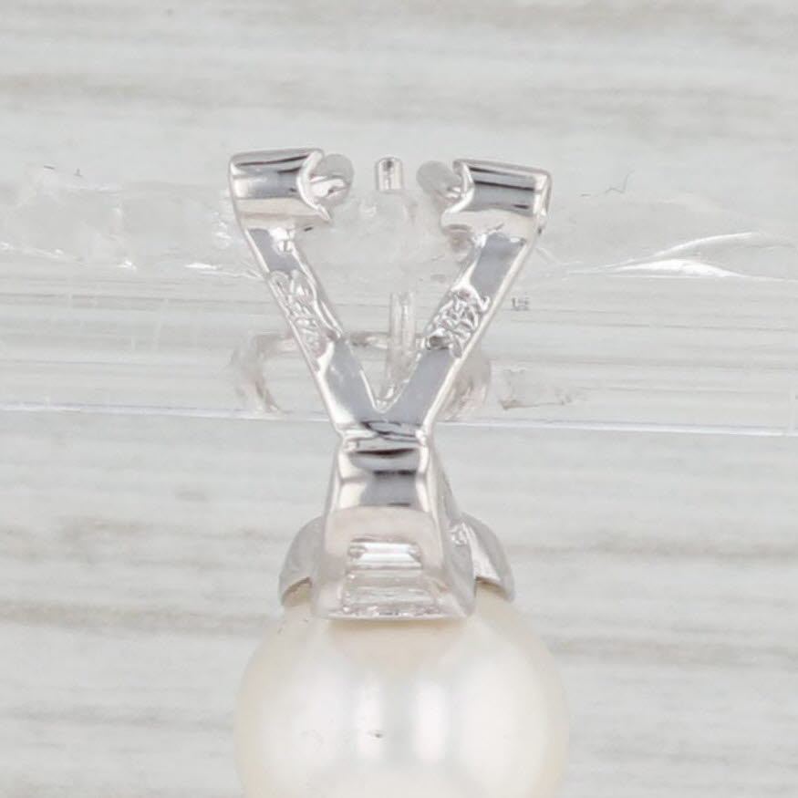 Light Gray Cultured Saltwater Pearl Diamond Earrings 14k White Gold Pierced Omega Backs