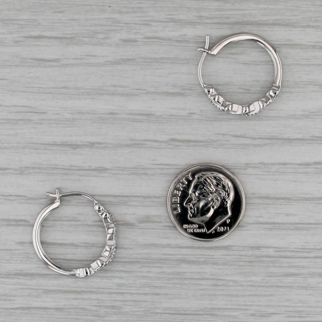 Woven Diamond Hoop Earrings 10k White Gold Round Hoops Snap Top Posts