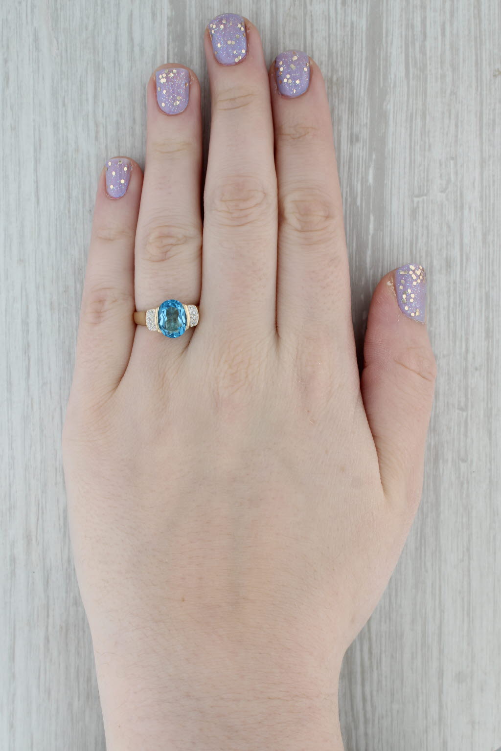 Gray 3.40ctw Oval Blue Topaz Diamond Ring 14k Yellow Gold Size 7.25
