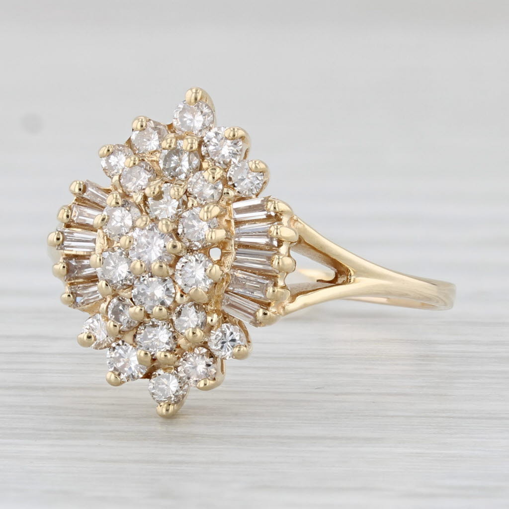 Light Gray 0.79ctw Diamond Cluster Ring 14k Yellow Gold Size 9.25 Engagement