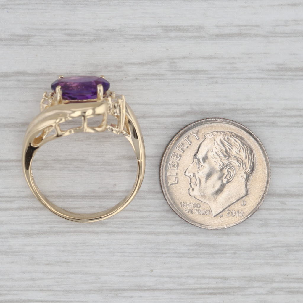 1.75ctw Oval Amethyst Diamond Bypass Ring 14k Yellow Gold Size 4.75