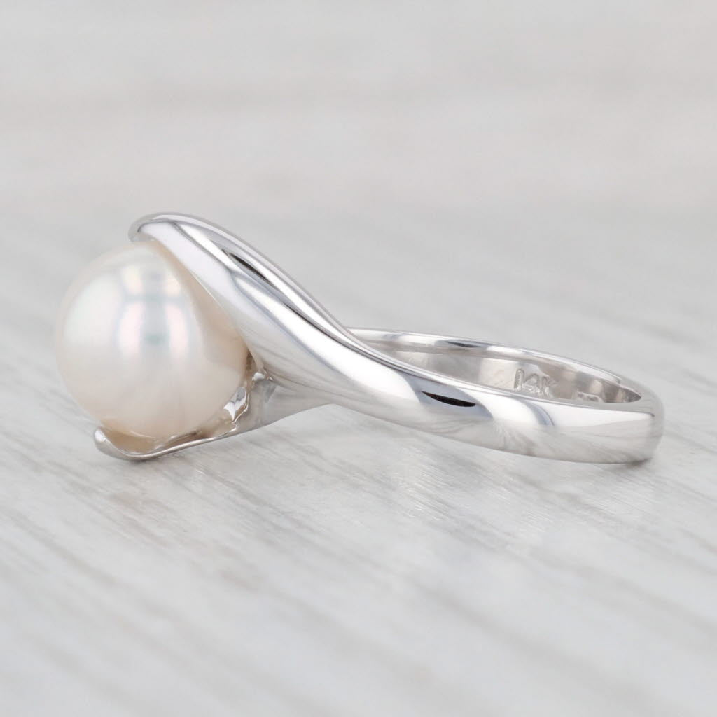 Light Gray 9mm Cultured Pearl Solitaire Bypass Ring 14k White Gold Size 6.25