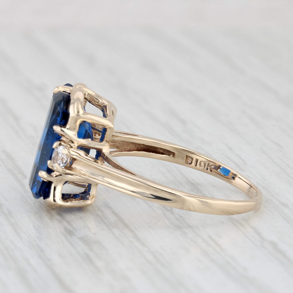 Light Gray Vintage Blue Lab Created Spinel Ring 10k Yellow Gold Size 7