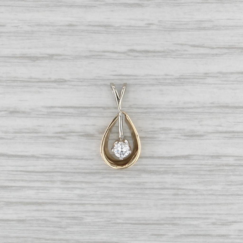 0.16ct Diamond Solitaire Teardrop Pendant 14k Yellow White Gold Small Drop