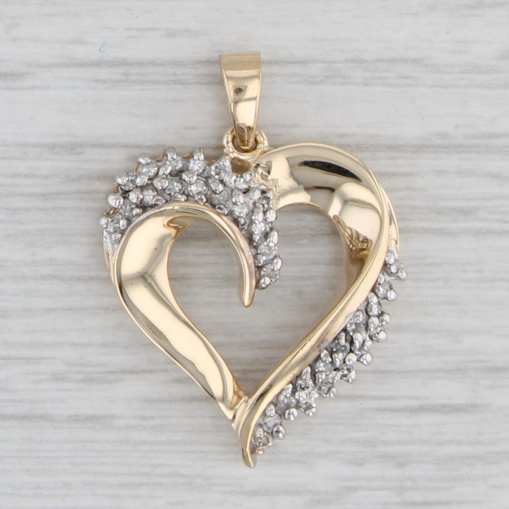 Gray 0.14ctw Diamond Accented Open Heart Pendant 10k Yellow Gold