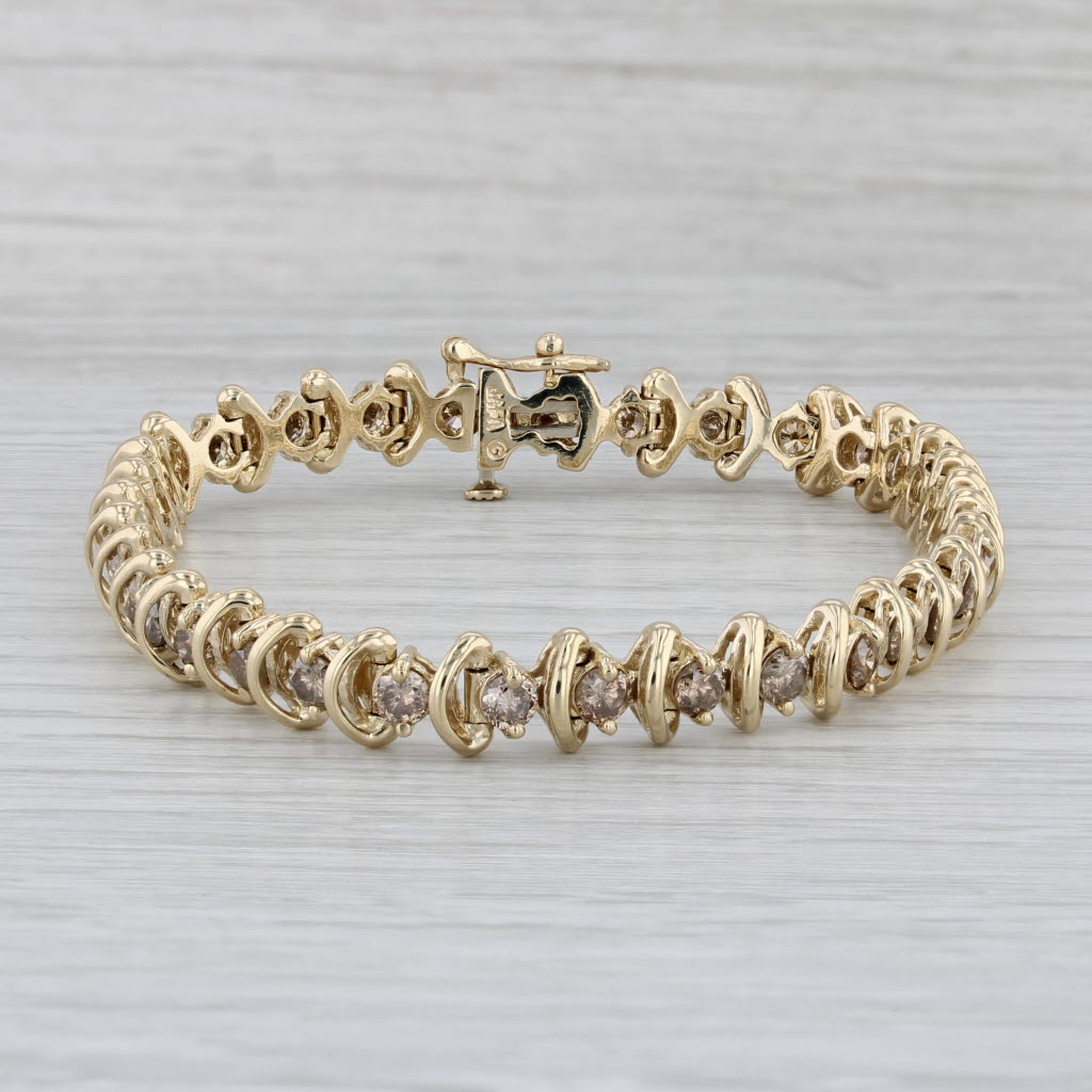 Gray 4.75ctw Diamond Tennis Bracelet 14k Yellow Gold 7.25" 7.4mm