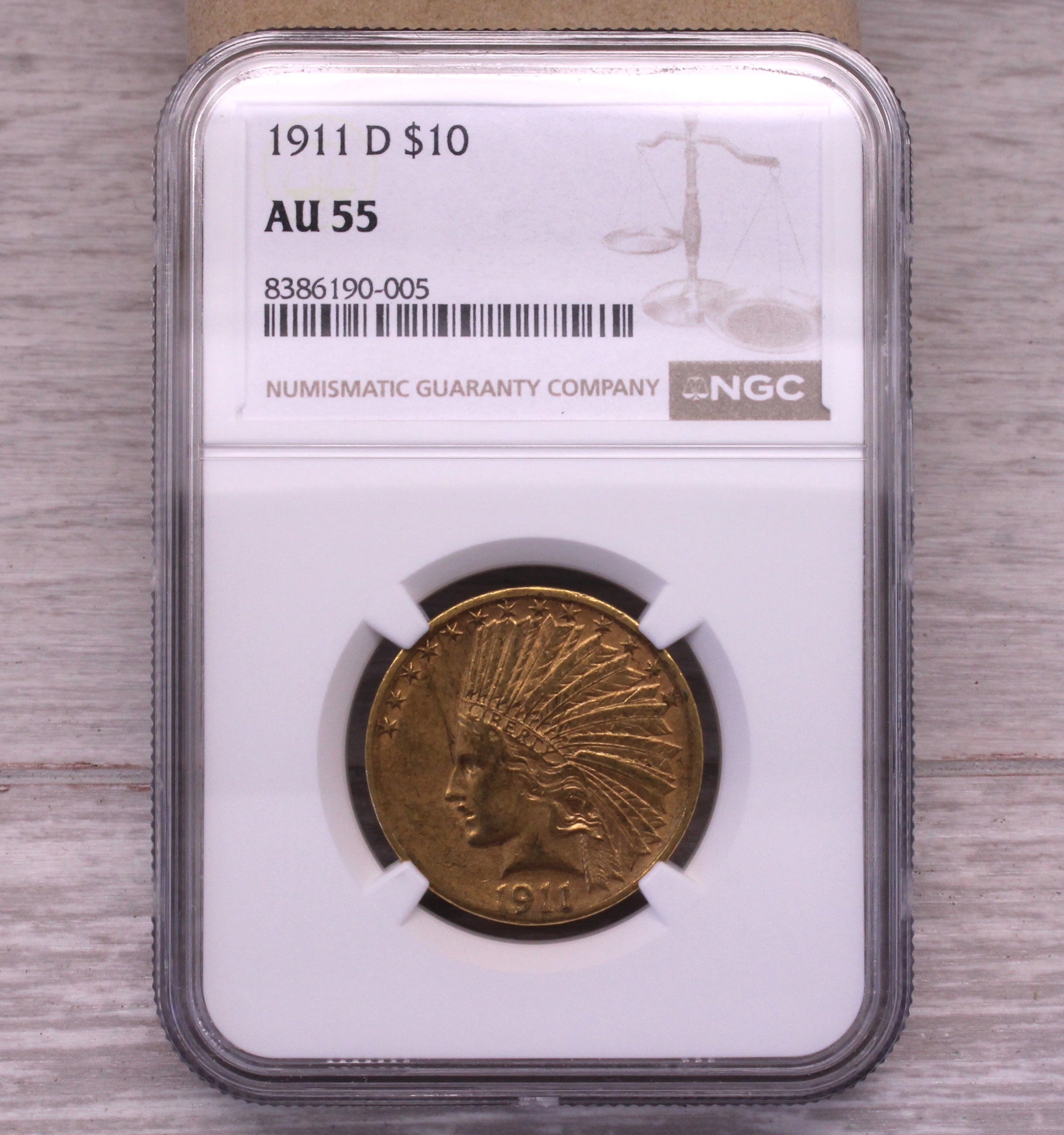 Gray 1911 D $10 Indian Head US Gold Coin NGC AU55 Rare Key Date