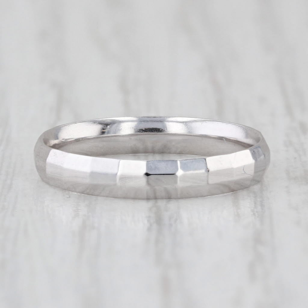 Beveled Band Ring 14k White Gold Stackable Wedding Band Size 5