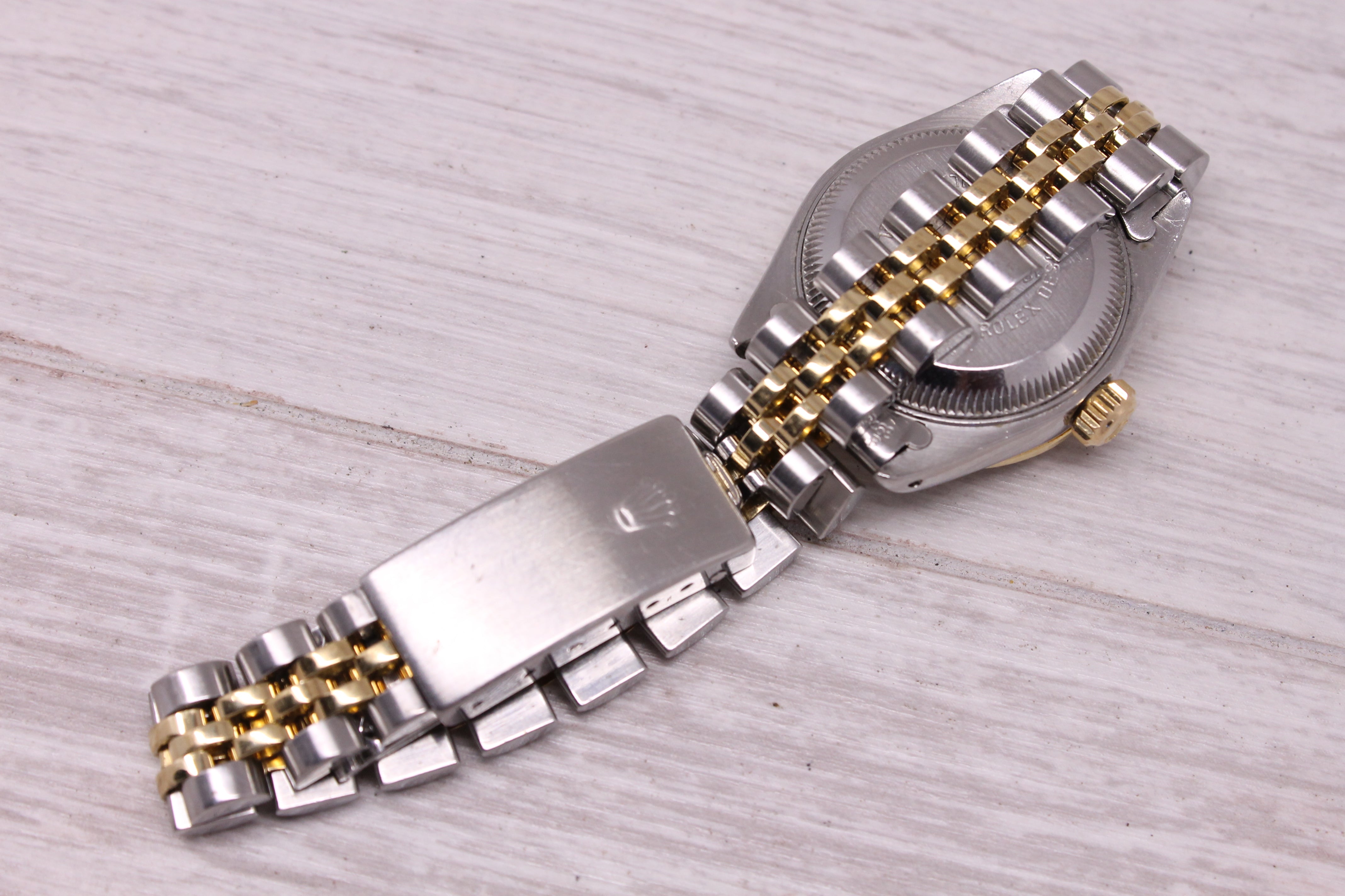 Vintage 1986 Rolex Datejust Ladies 69173 Steel & 18k Gold Diamond Bezel Linen