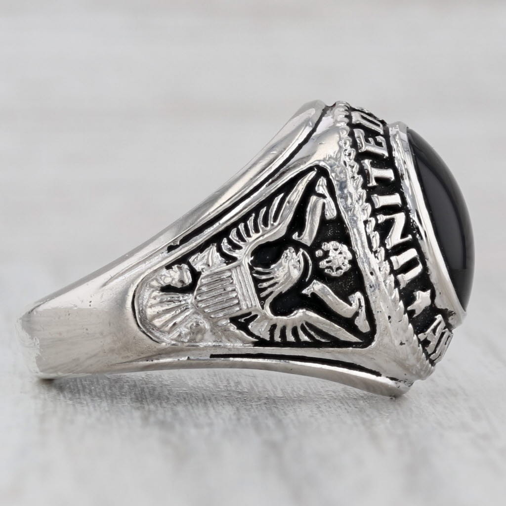 Gray United States Army Ring Onyx Sterling Silver Size 9 Military Service Signet