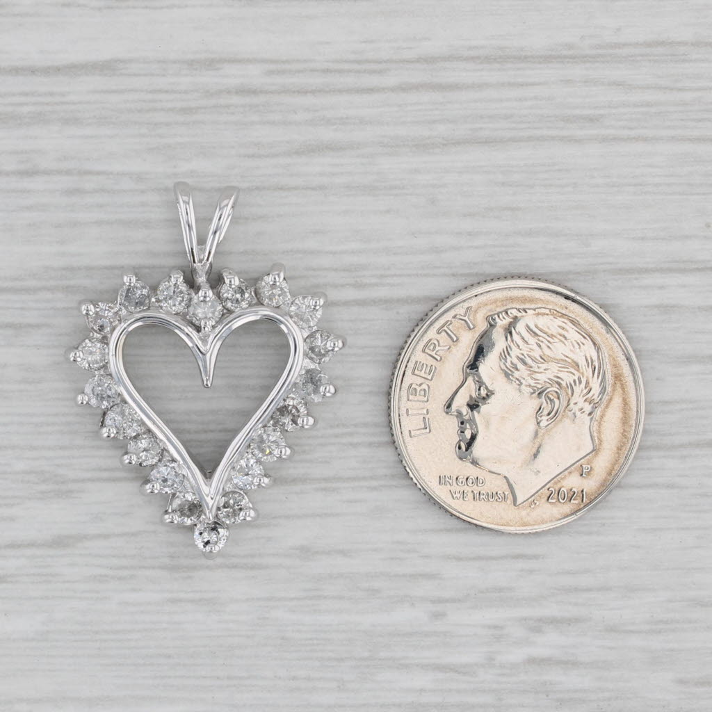Gray 1ctw Diamond Halo Open Heart Pendant 10k White Gold