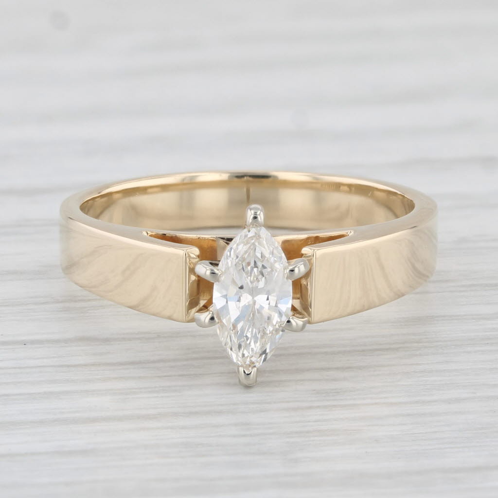 Light Gray 0.46ctw Marquise Diamond Solitaire Engagement Ring 14k Yellow Gold Size 7