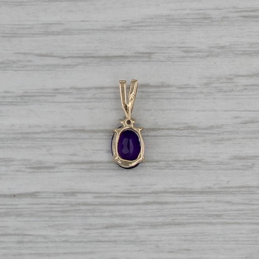 1.15ct Oval Amethyst Diamond Pendant 14k Yellow Gold Small Drop