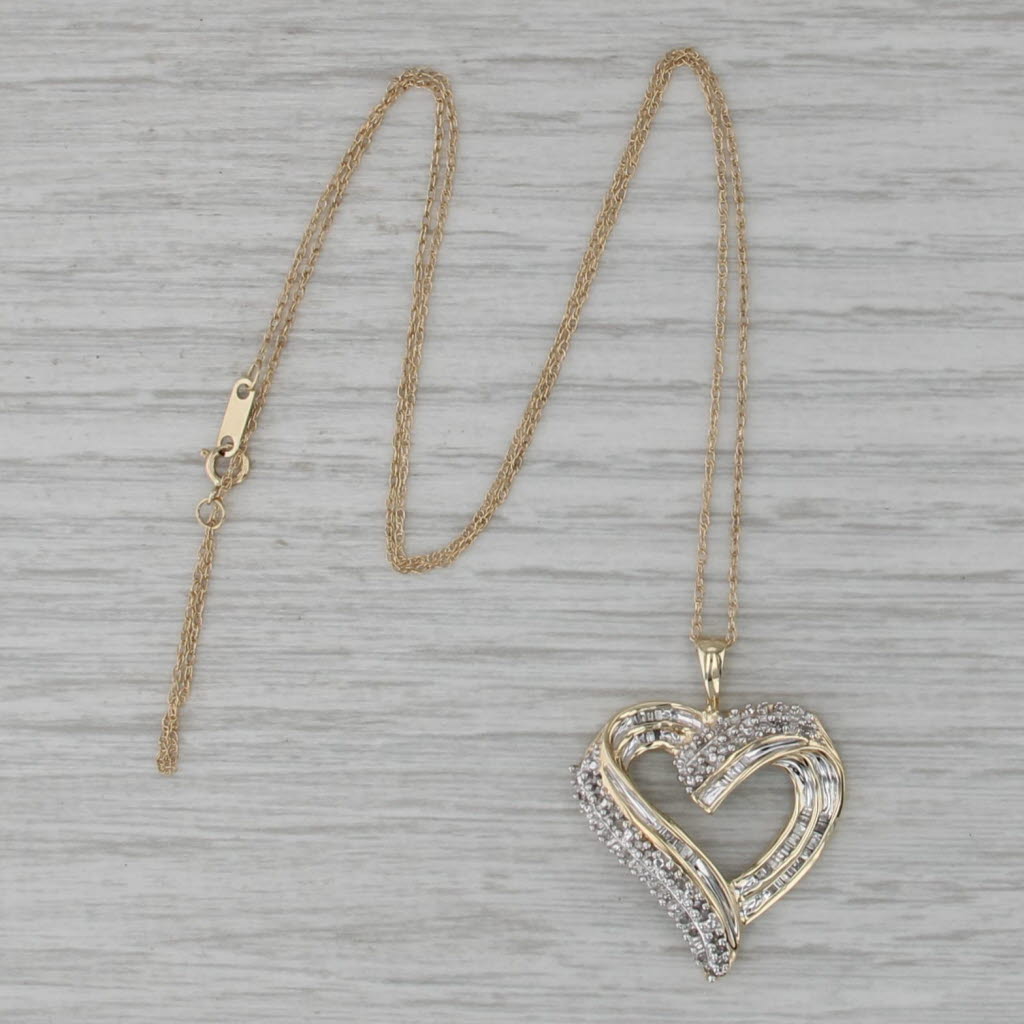 0.27ctw Diamond Open Heart Pendant Necklace 10k Yellow Gold 18.5" Rope Chain