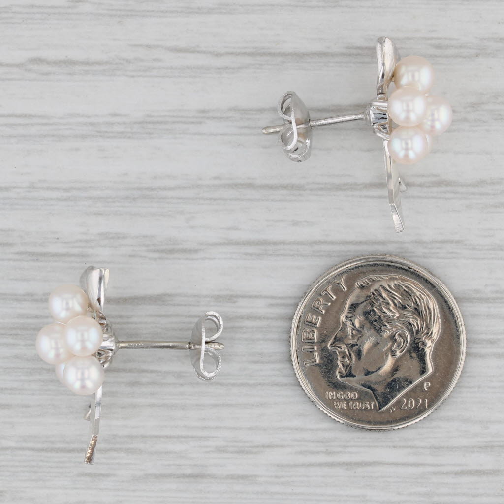 Gray Mikimoto Pearl Cluster Stud Earrings Sterling Silver w/ Box