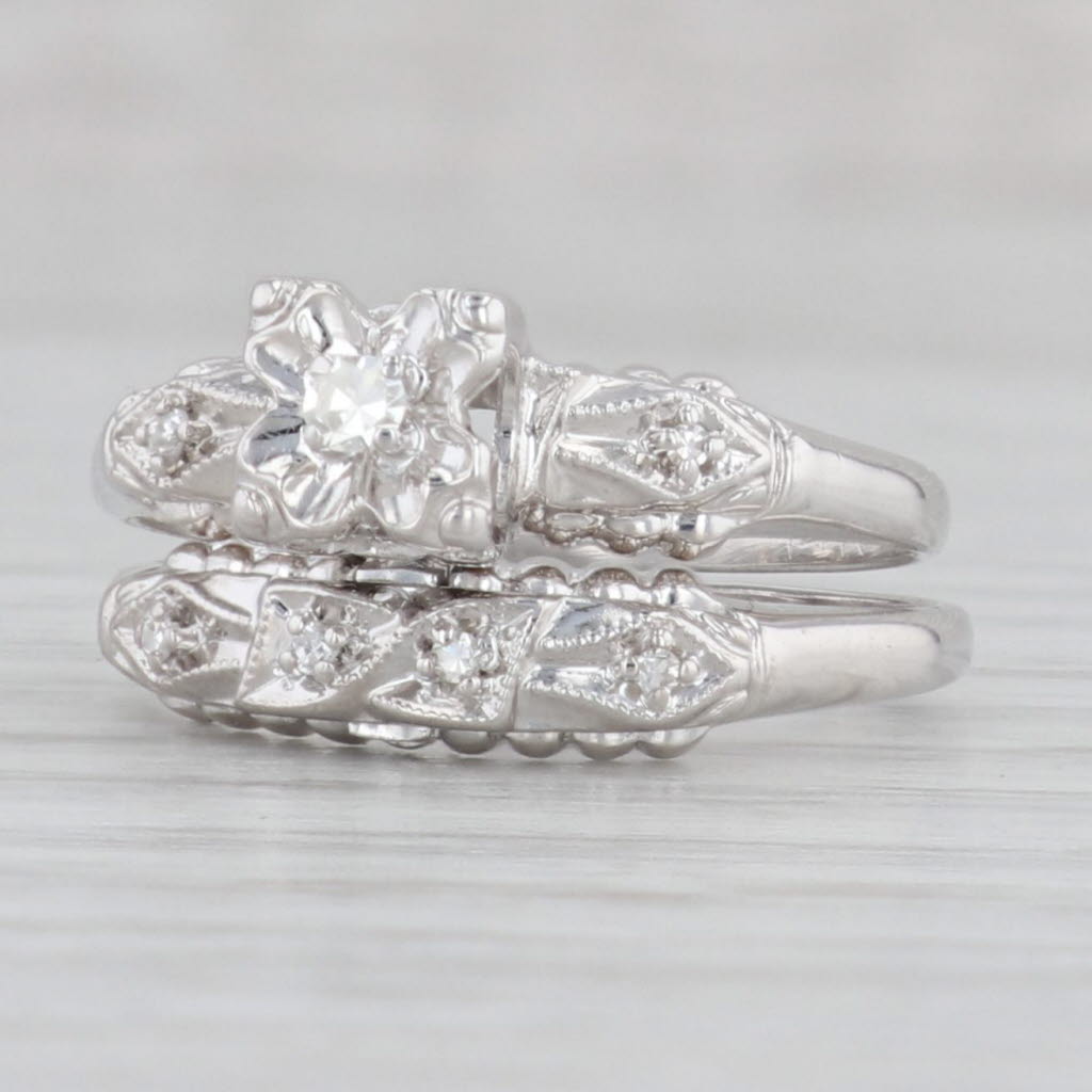 Gray Vintage Diamond Engagement Ring Wedding Band Bridal Set 14k White Gold Sz 5.75-6
