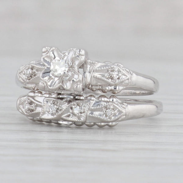 Gray Vintage Diamond Engagement Ring Wedding Band Bridal Set 14k White Gold Sz 5.75-6