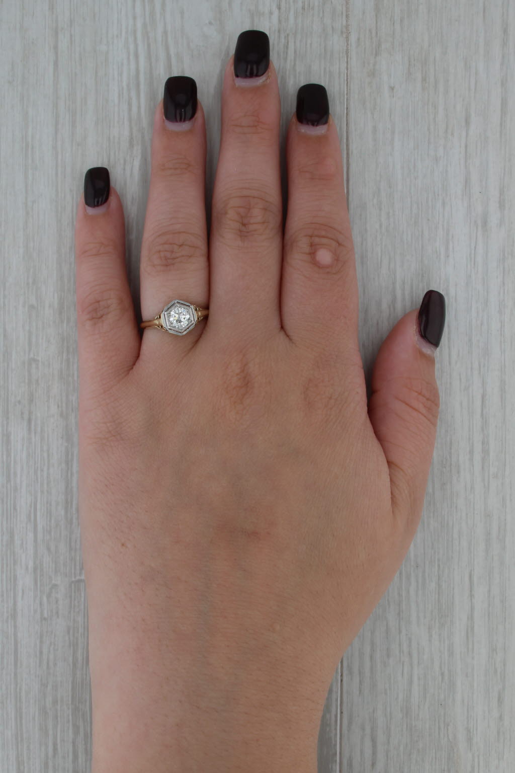 Vintage GIA 0.54ct Round Diamond Solitaire Engagement Ring 14k Gold Palladium
