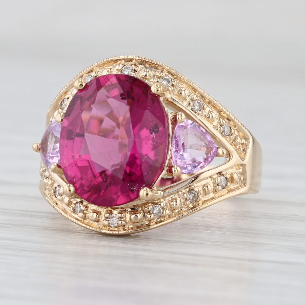 5.07ctw Pink Sapphire Rubellite Tourmaline Diamond Ring 14k Yellow Gold Size 8