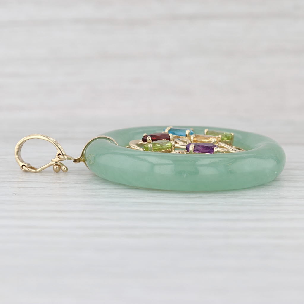 Jadeite Jade Hololith Gemstone Flower Pendant 14k Gold Clip Bail Statement