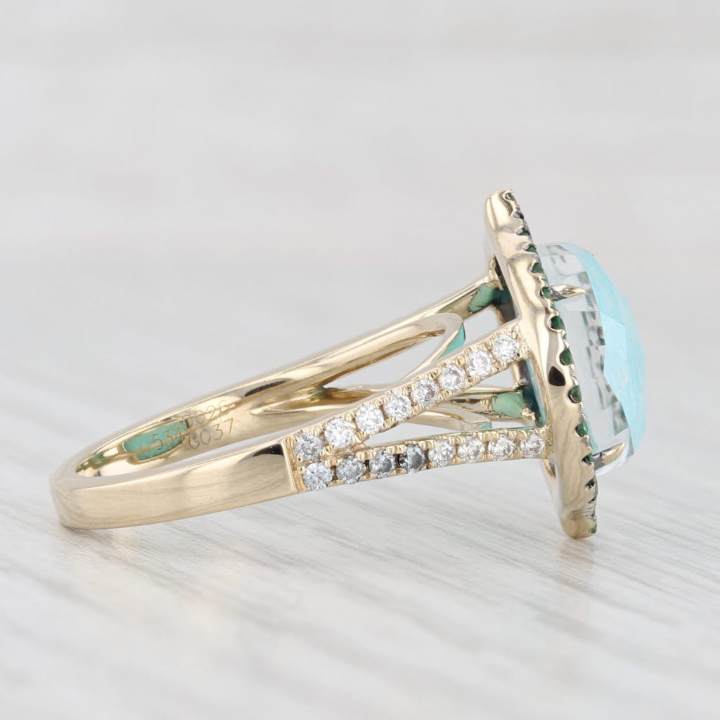 Light Gray New Doves by Doron Paloma Amazonite Tsavorite Ring 14k Yellow Gold Size 6.75