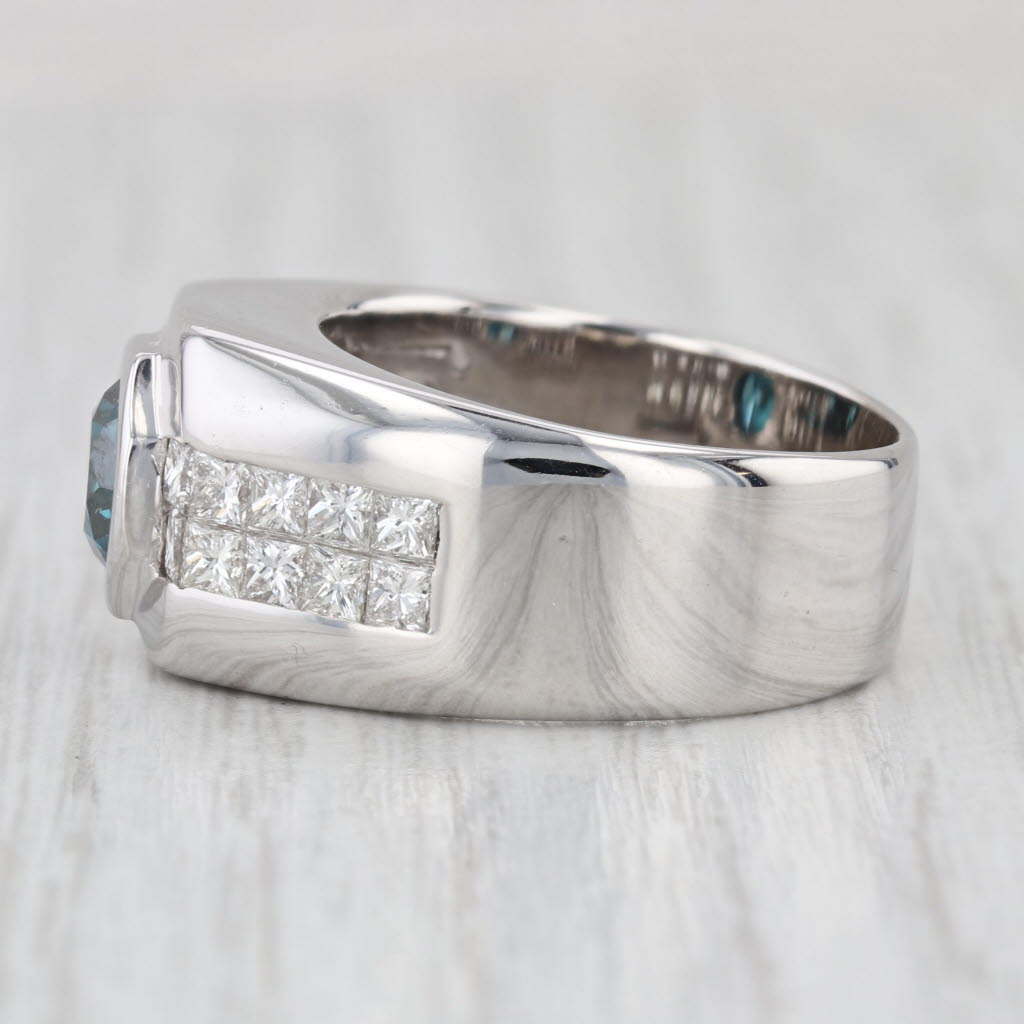 2.30ctw Round Blue White Diamond Ring 14k White Gold Size 8.5
