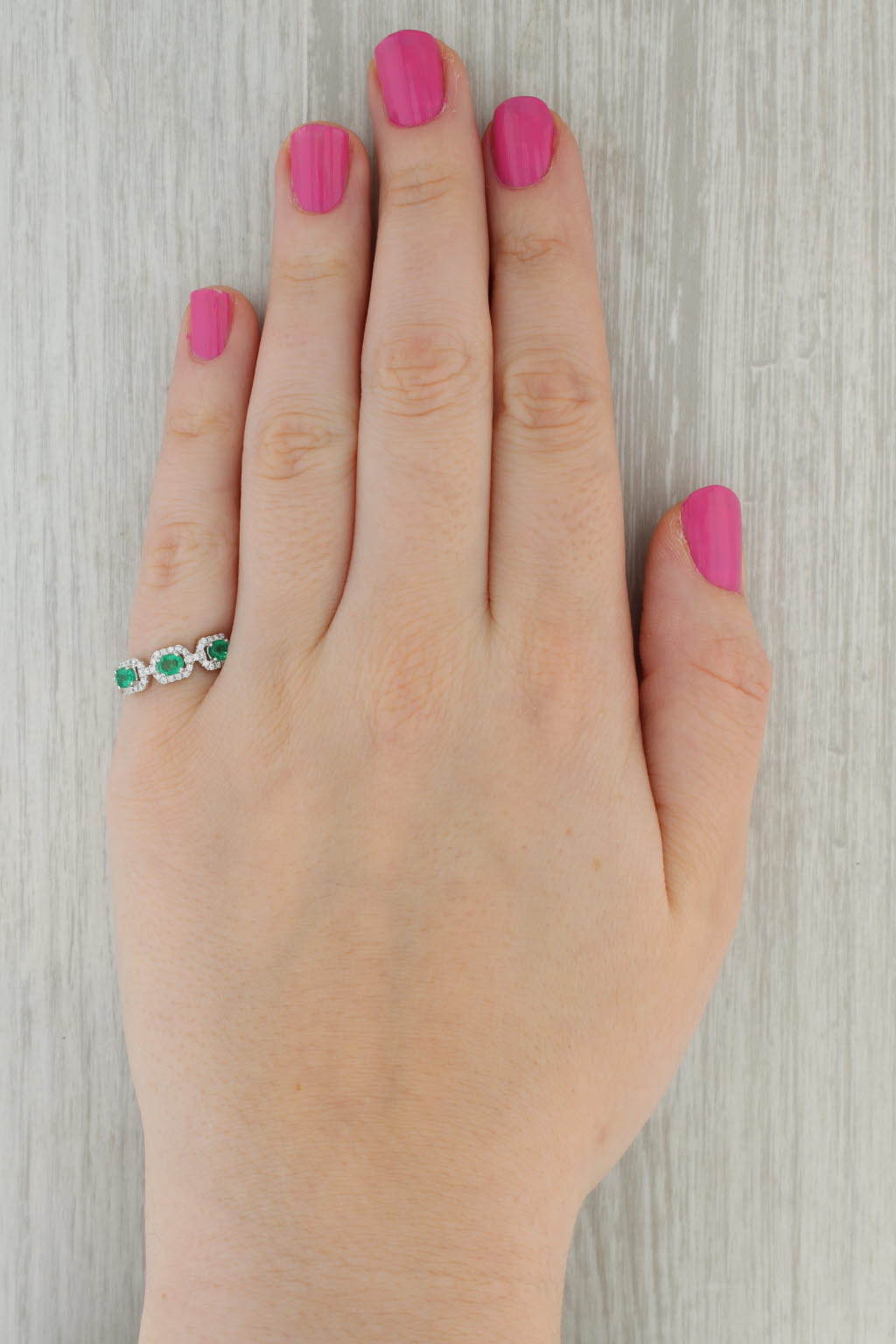 Tan 0.71ctw Emerald Diamond Ring 14k White Gold Size 6.5 Stackable
