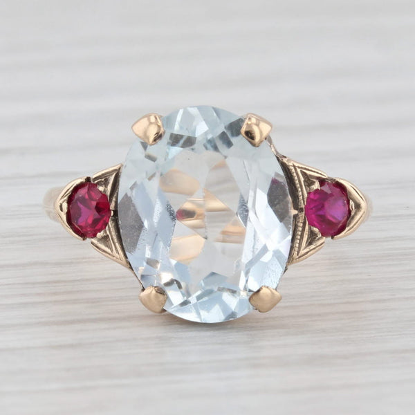4.44ctw Blue Topaz Lab Created Ruby Ring 14k Yellow Gold Size 6 Vintage