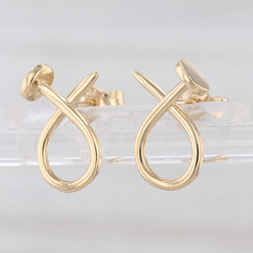 Curled Nail Support Ribbon Stud Earrings 18k Yellow Gold Studs