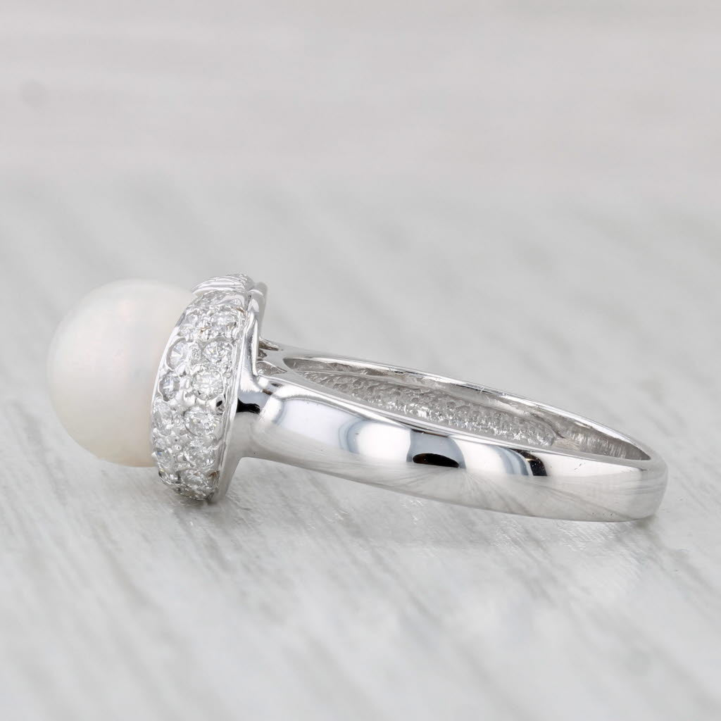 Light Gray 0.28ctw Diamond Cultured Pearl Ring 14k White Gold Size 5.75