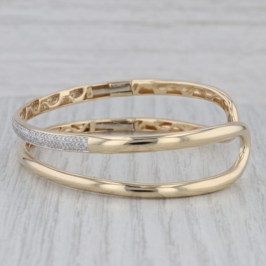 Gray 0.55ctw Diamond Hinged Double Cuff Bracelet 14k Yellow Gold 7"