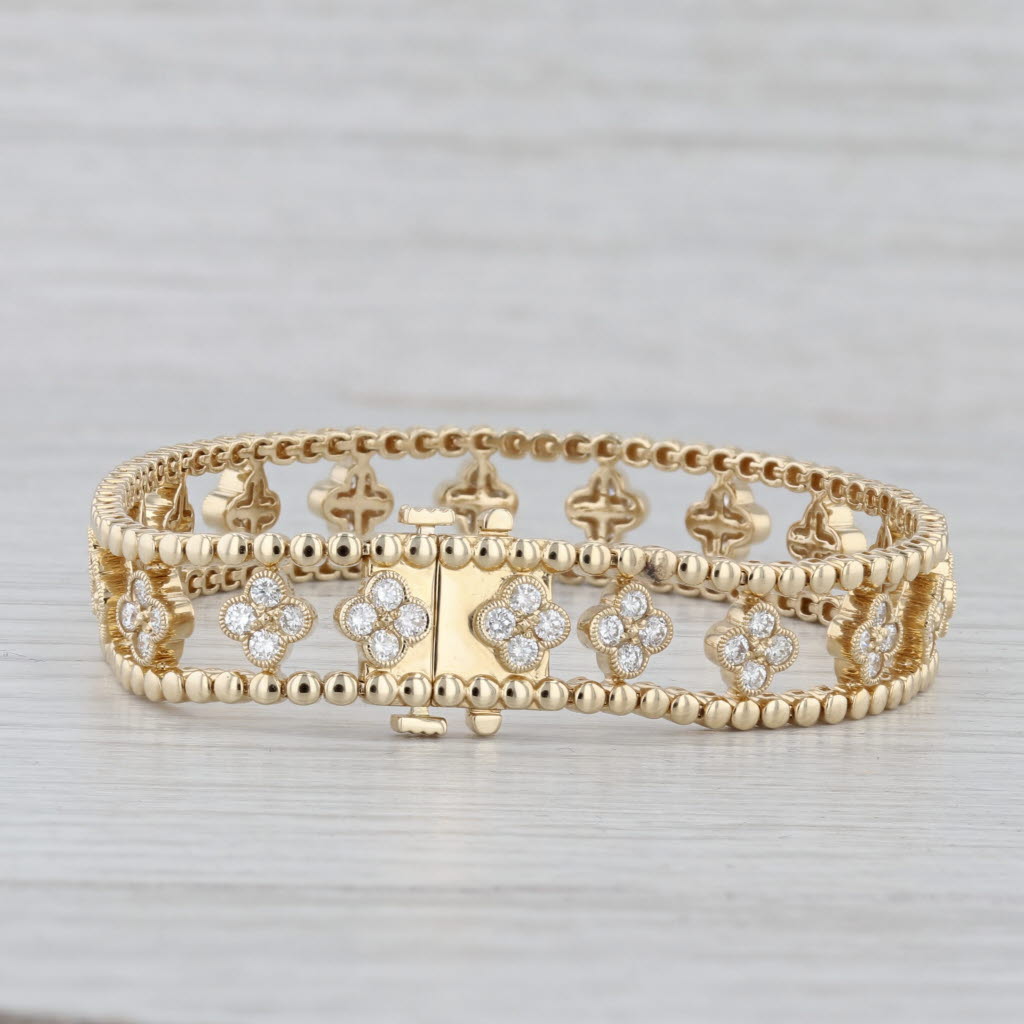 New 2.80ctw Diamond Flower Tennis Bracelet 14k Yellow Gold 7" 10.8mm