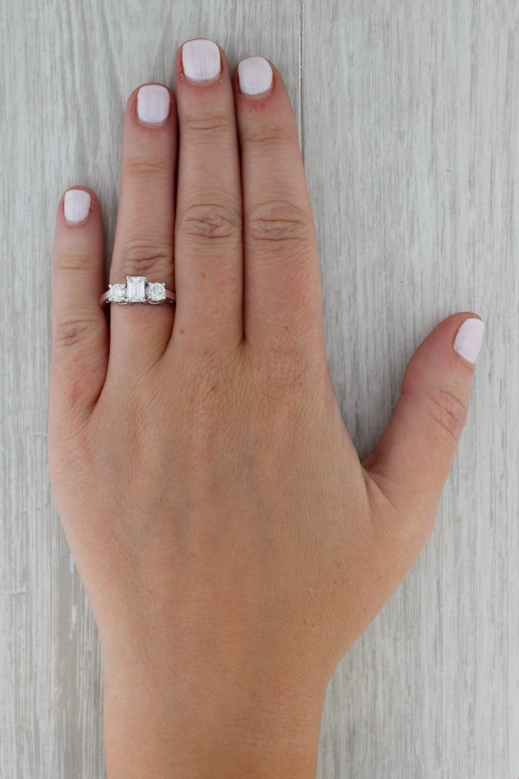 Rosy Brown 1.14ctw Emerald Cut Diamond Engagement Ring 14k White Gold 3-Stone Size 6.5