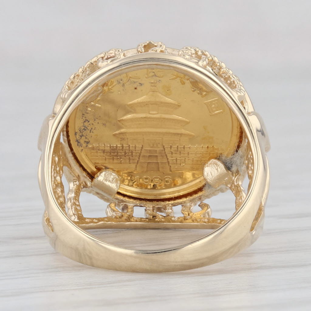 Gray 1986 Chinese Panda Coin Signet Ring 14k 24k Yellow Gold Size 4.5 1/20oz