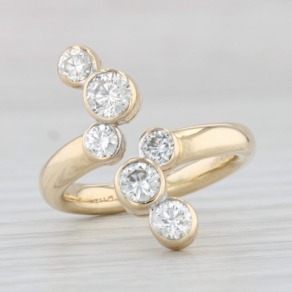 Light Gray 0.93ctw Diamond Bubbles Bypass Ring 14k Yellow Gold Size 5 Cocktail