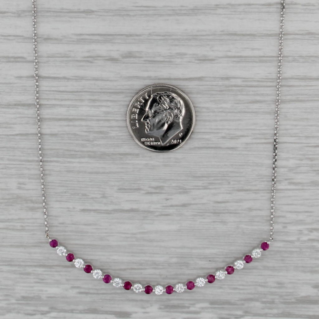 1.40ctw Ruby Diamond Curved Bar Necklace 14k White Gold 18" Cable Chain