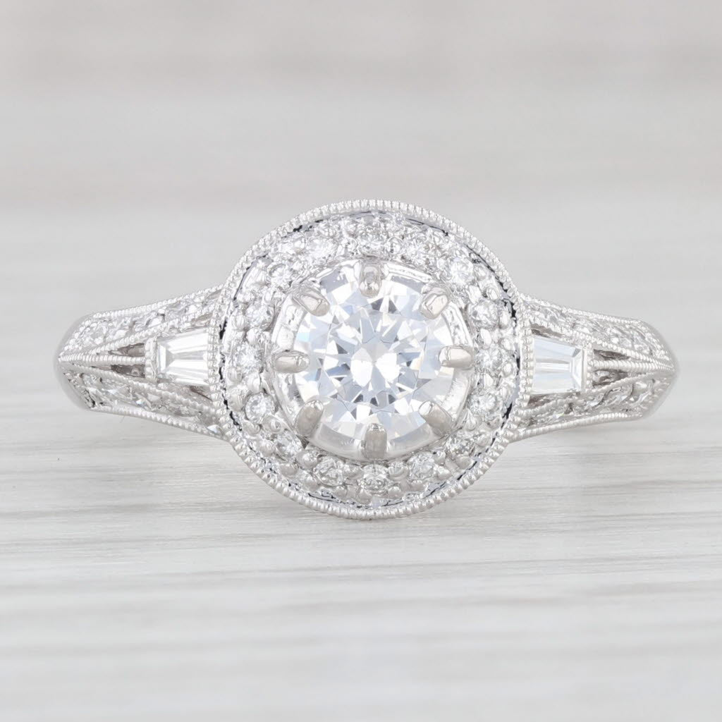 Light Gray New Spark Round Semi Mount Diamond Halo Engagement Ring 900 Platinum Size 6.75