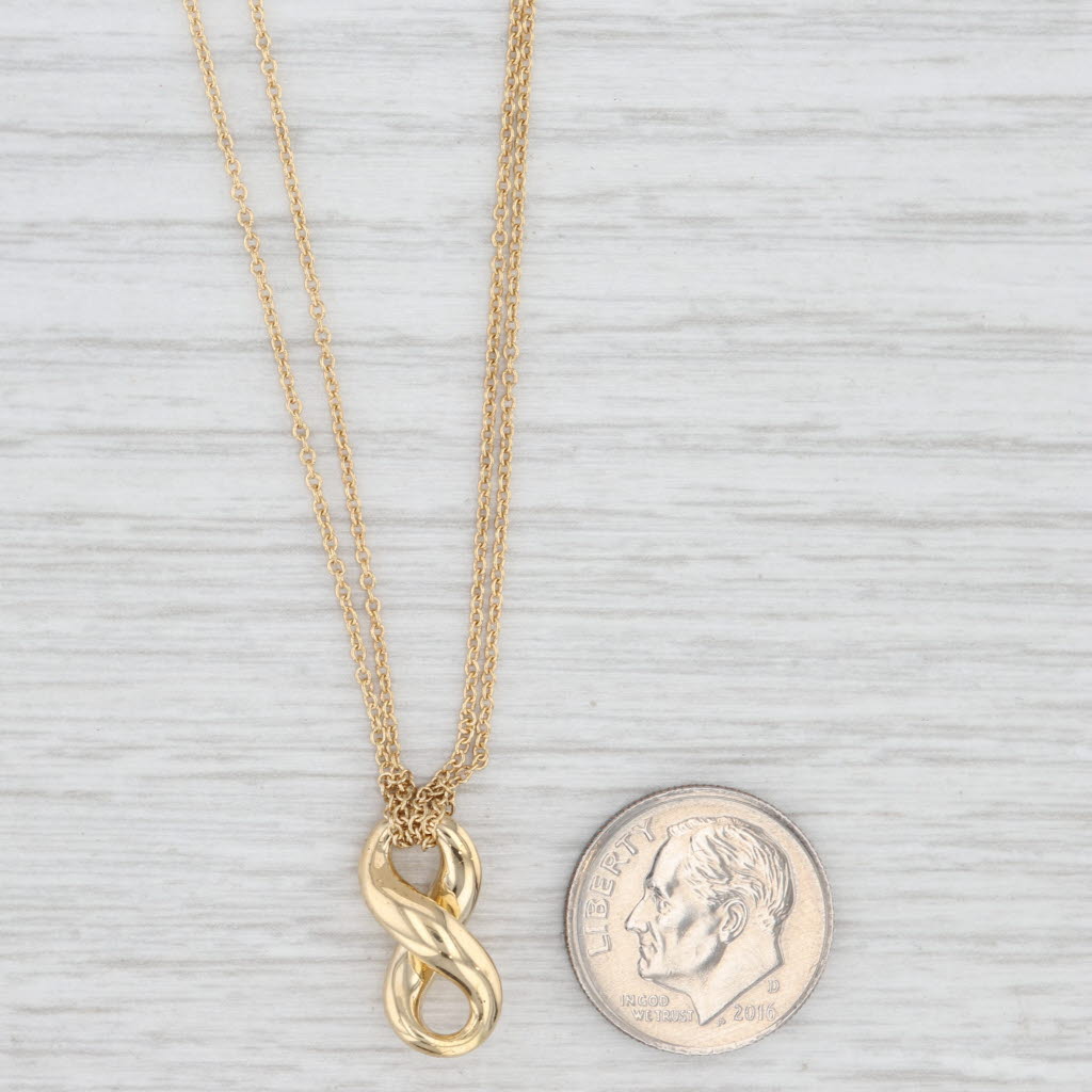 Light Gray Tiffany & Co Infinity Knot Pendant Necklace w/ Pouch 18k Yellow Gold 15.25"